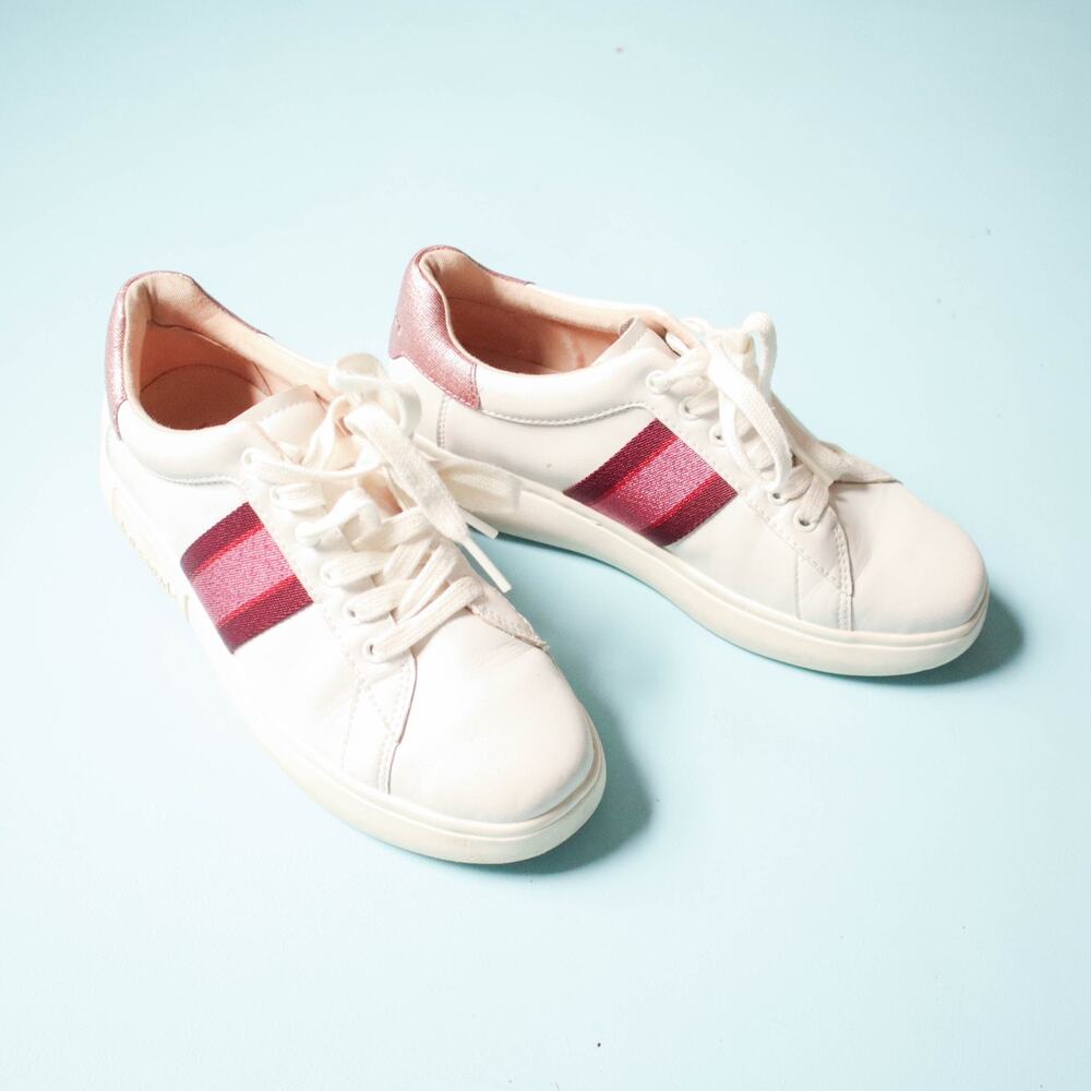 Kate Spade Keswick Glitter Leather Low-Top Sneakers White Pink Womens 7